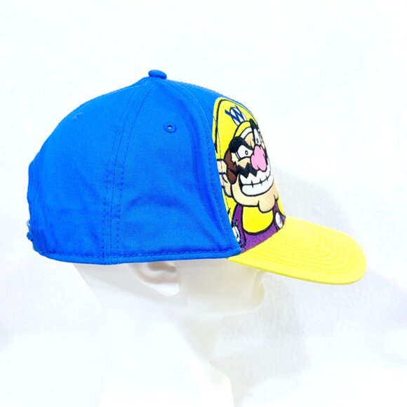 Super Mario Wario Snapback Hat Blue & Yellow Adjustable Flat Bill - Picture 6 of 10